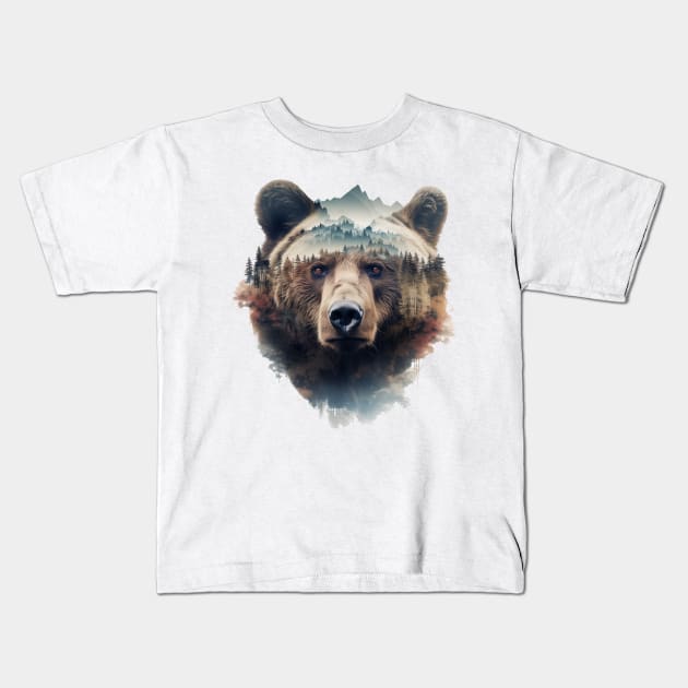 Double Exposure Grizzly Kids T-Shirt by The Art Mage